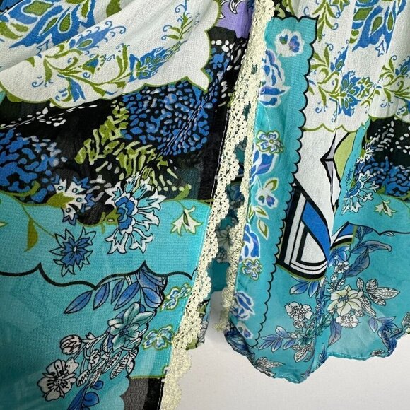 Notations Smocked Topper Size 3X Patchwork Print Sheer Lace Boho Peasant - Picture 5 of 15